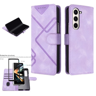 Solid Color Folio Leather Wallets Phone Case For Samsung Galaxy Z Fold5 4 Fold3