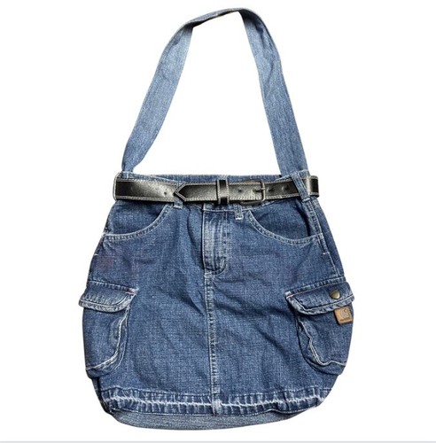 Handgefertigte Carhartt Denim Blue Jean Handtasche, Logo, Taschen, bestickte Blumen, OOAK - Bild 1 von 11