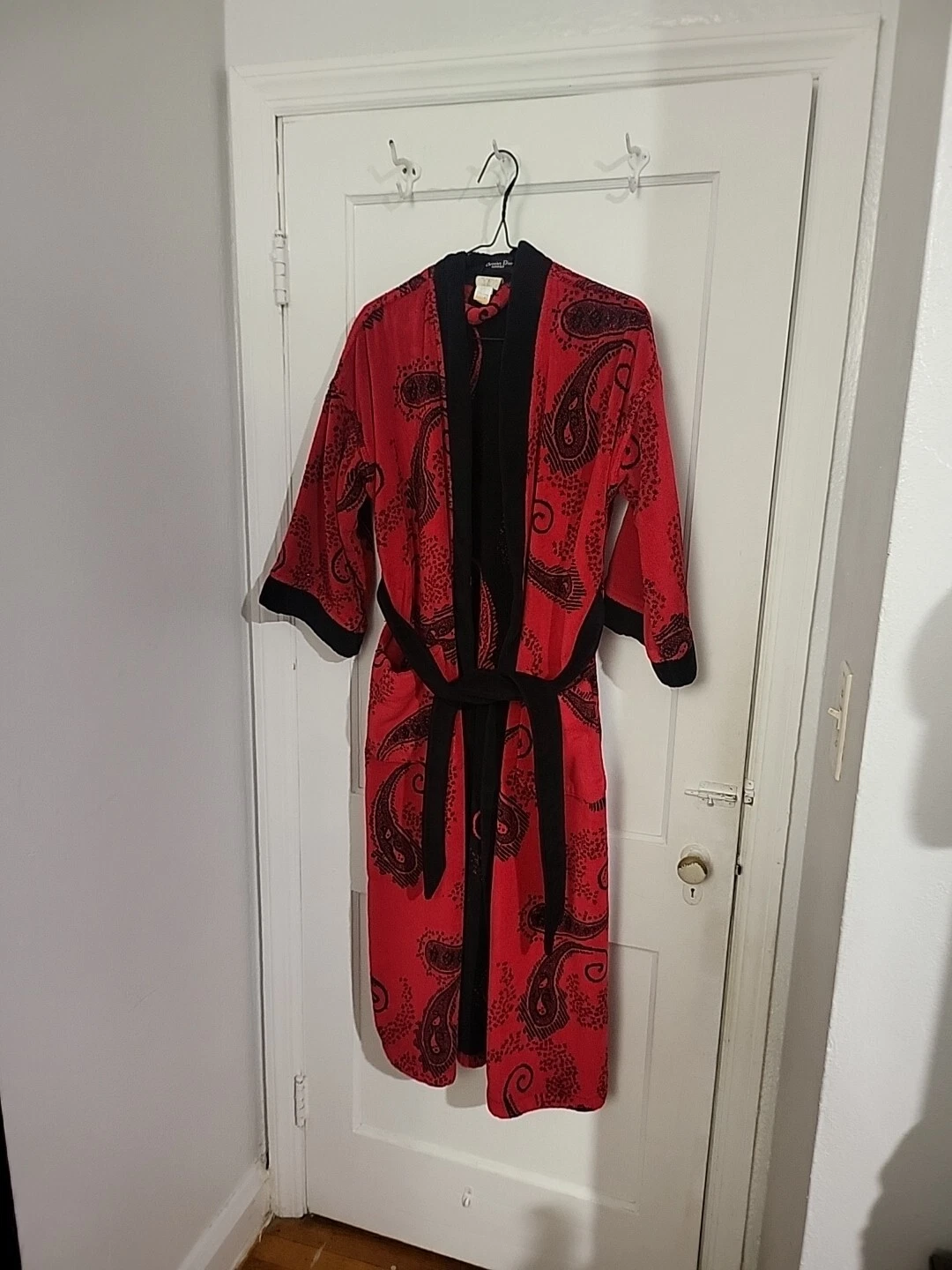 Grande robe Christian Dior Monsieur rouge et noire vintage années 80 avec ceinture