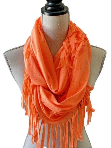 Orange Rayon Jersey Boude Infinity 19.5" x 32" + 5" Fringe Scarf
