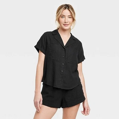 black button up shirt short sleeve womens