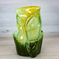 Vintage Haeger Pottery Green Glazed Owl & Baby Owlet 8.75" Planter Figure Rare