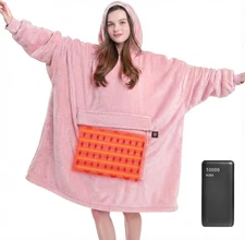Heated Wearable Blanket Hoodie with 10000Mah Battery Pack, Oversized Sherpa Blan