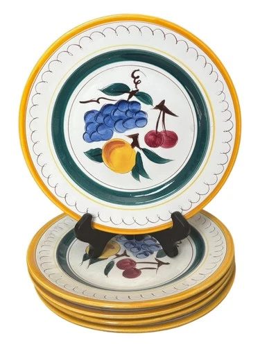 Vintage Stangl Pottery Terra Rose FRUIT Colorful 10” Dinner Plates, Set Of 5