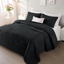 Whale Flotilla Ultra Soft Queen Quilt Bedding Set, Lightweight Microfiber Black