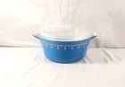 Vintage Pyrex Casserole Dish & Lid 2 12 Qt Garland Snowflake Blue 475-B & 475-C