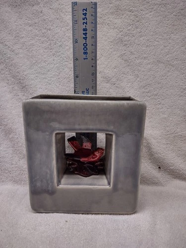 McCoy Mid-Century Modern Ceramic Bird Planter Gray Red Rectangle USA