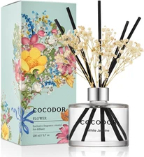 COCODOR Flower Reed Diffuser Set / 6.7Oz / White Jasmine/Scent Diffuser with Sti