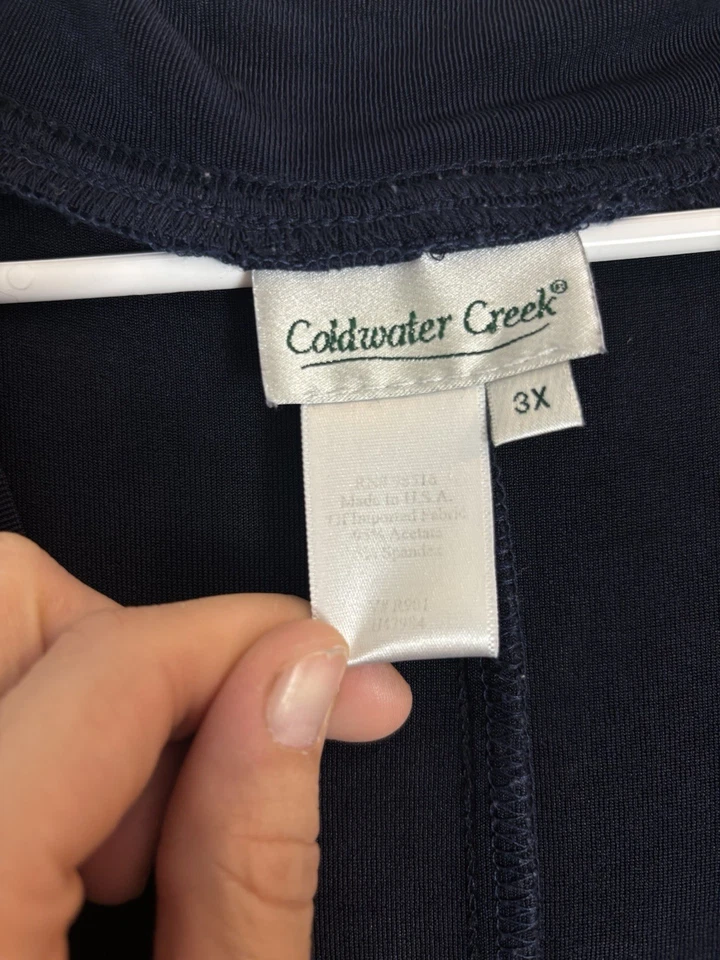 Coldwater Creek Travel Knit Maxi Dress Navy 3XL 3/4 Sleeve Pleated - Image 3 of 4