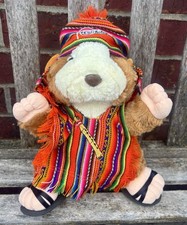 Peruvian Peru Plush Guinea Pig w/Hat  Woven Poncho 10" Stuffed Animal