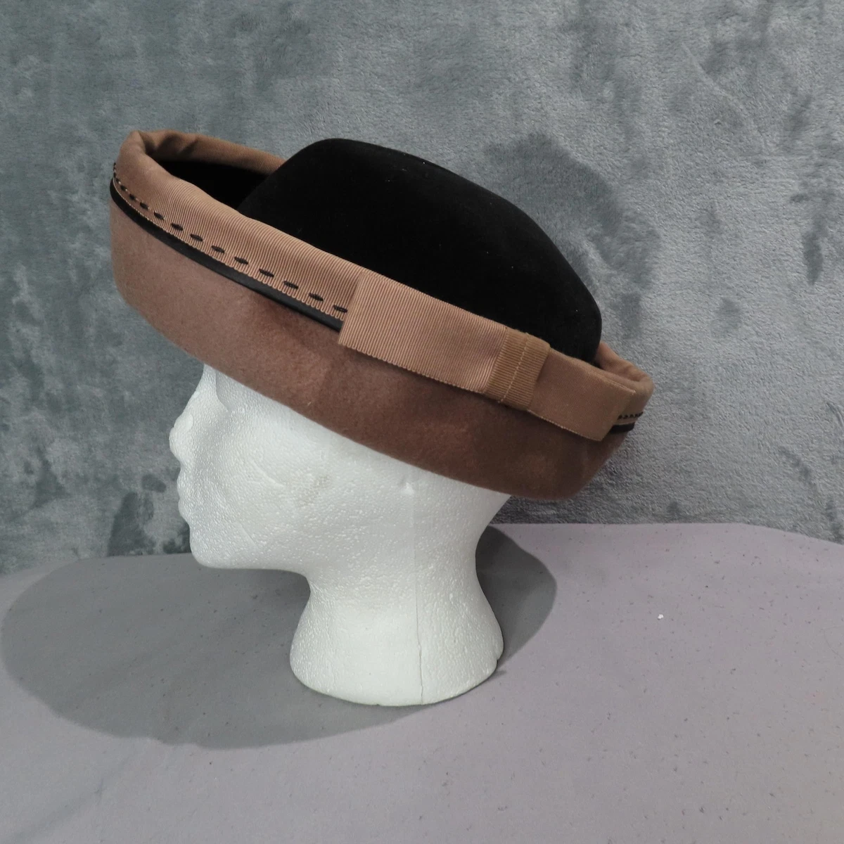 Vintage Sienna Brown Wool Adjustable Beret Hat w/ Black Grosgrain Ribbon Trim rennes — Signa 1925 | Felt Structured Beret in Navy main image 4
