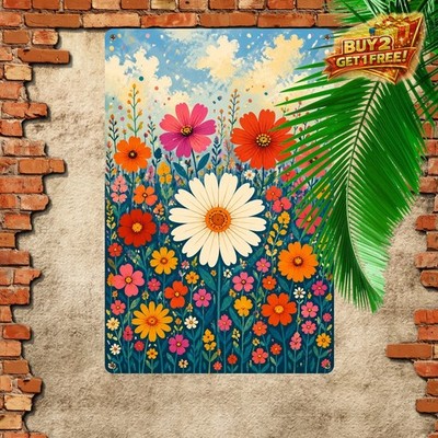 Tall Stems Daisy Blooms Colorful Wildflower Field Illustration Sign