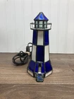New ListingVTG 90’s Tiffany Style Blue Stained Glass Lighthouse Lamp Nautical Americana