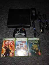 Xbox 360 Slim S 250GB Console Black Controller All Cables 3 Games Tested Working