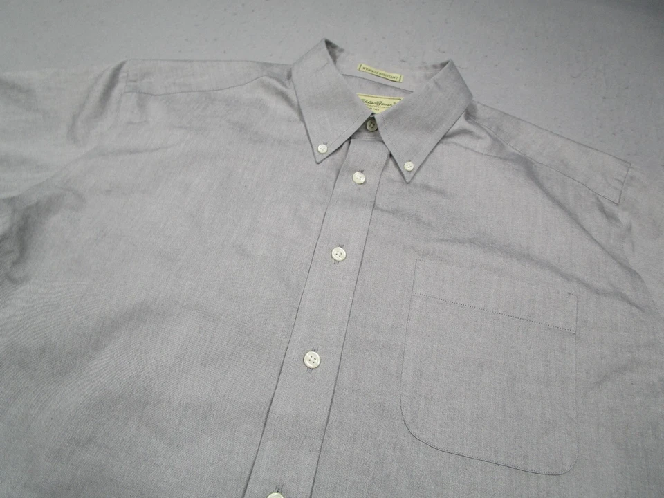 Camisa de Vestir Eddie Bauer Para Hombre Grande Gris Abotonada De Colección Y2K Hecha en Hong Kong Foto 2 de 4
