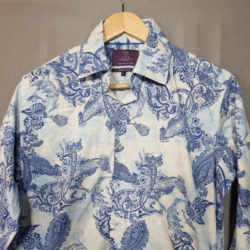 Hawes & Curtis Mens Shirt Medium Blue Paisley Print Piccadilly Stretch Button-Up - Picture 3 of 8