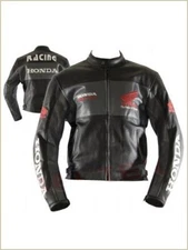HONDA MENS MOTORBIKE MOTORCYCLE  RACING MENS BLACK PURE COWHIDE LEATHER JACKET