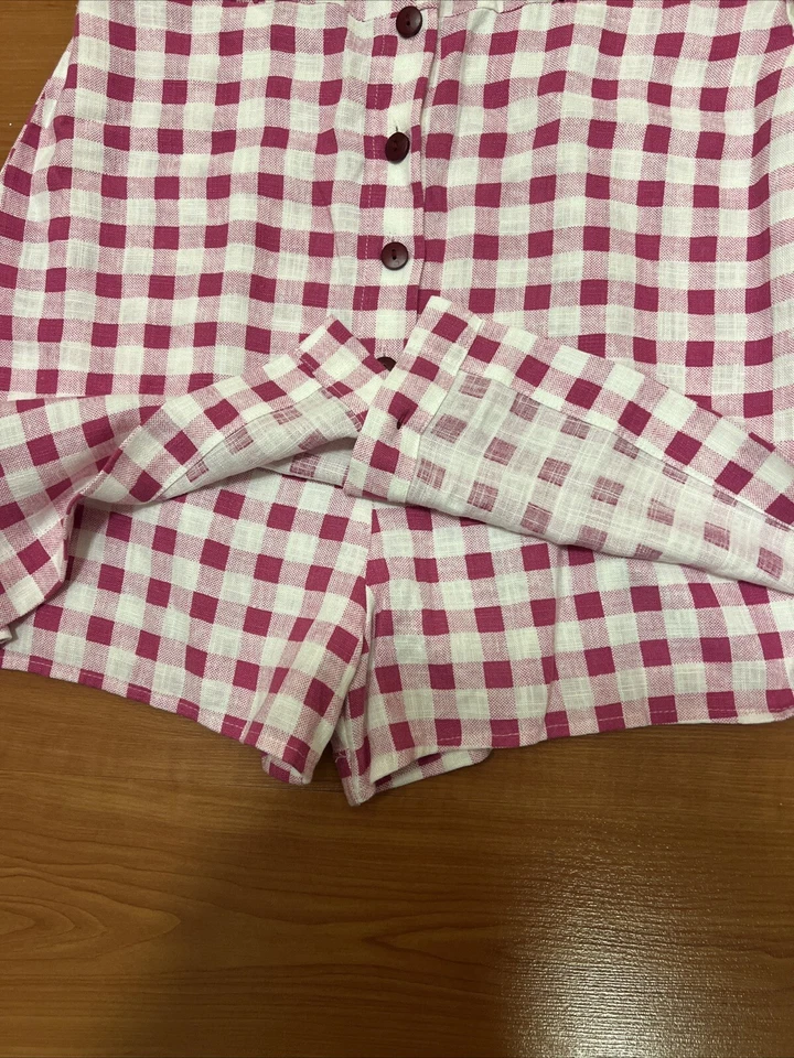 Zara 粉色格子格纹纽扣亚麻连身裤连衣裙,尺寸 S — 第 2/4 张图片