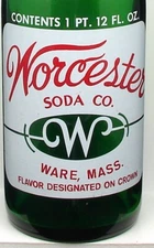 Worcester Soda Co.; Ware, Mass.; 2-color ACL soda pop bottle