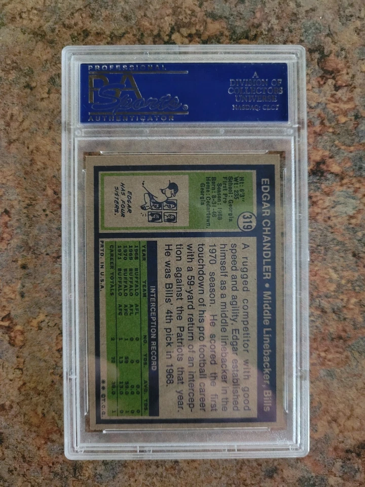 1972 Topps Football Card Edgar Chandler, High Number, #319, PSA 8, NM-MT - Image 4 of 4