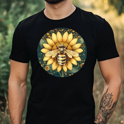 Mens Bee Sunflower Print Cotton T-Shirt Size XS to 5XL
