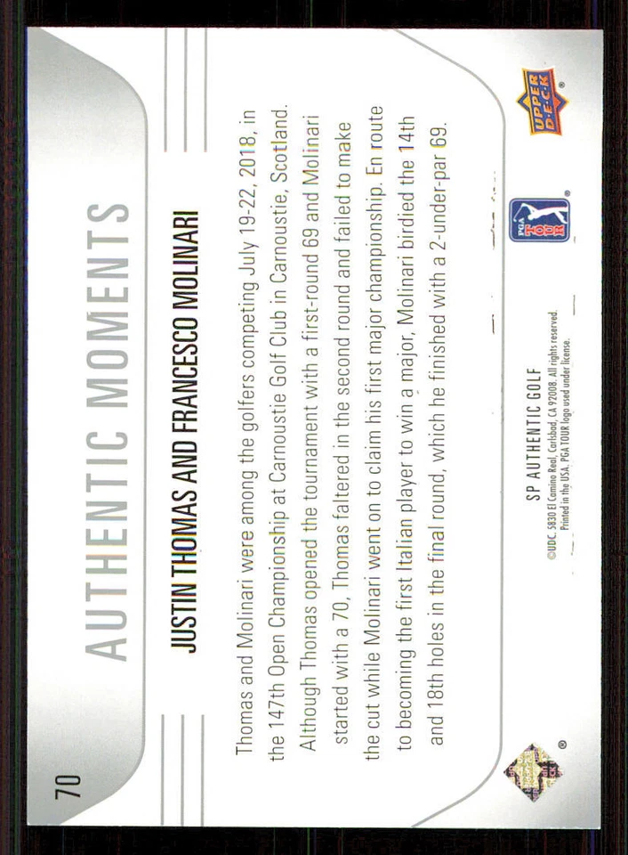 2021 SP Authentic #70 Justin Thomas/Francesco Molinari AM - Image 2 of 2