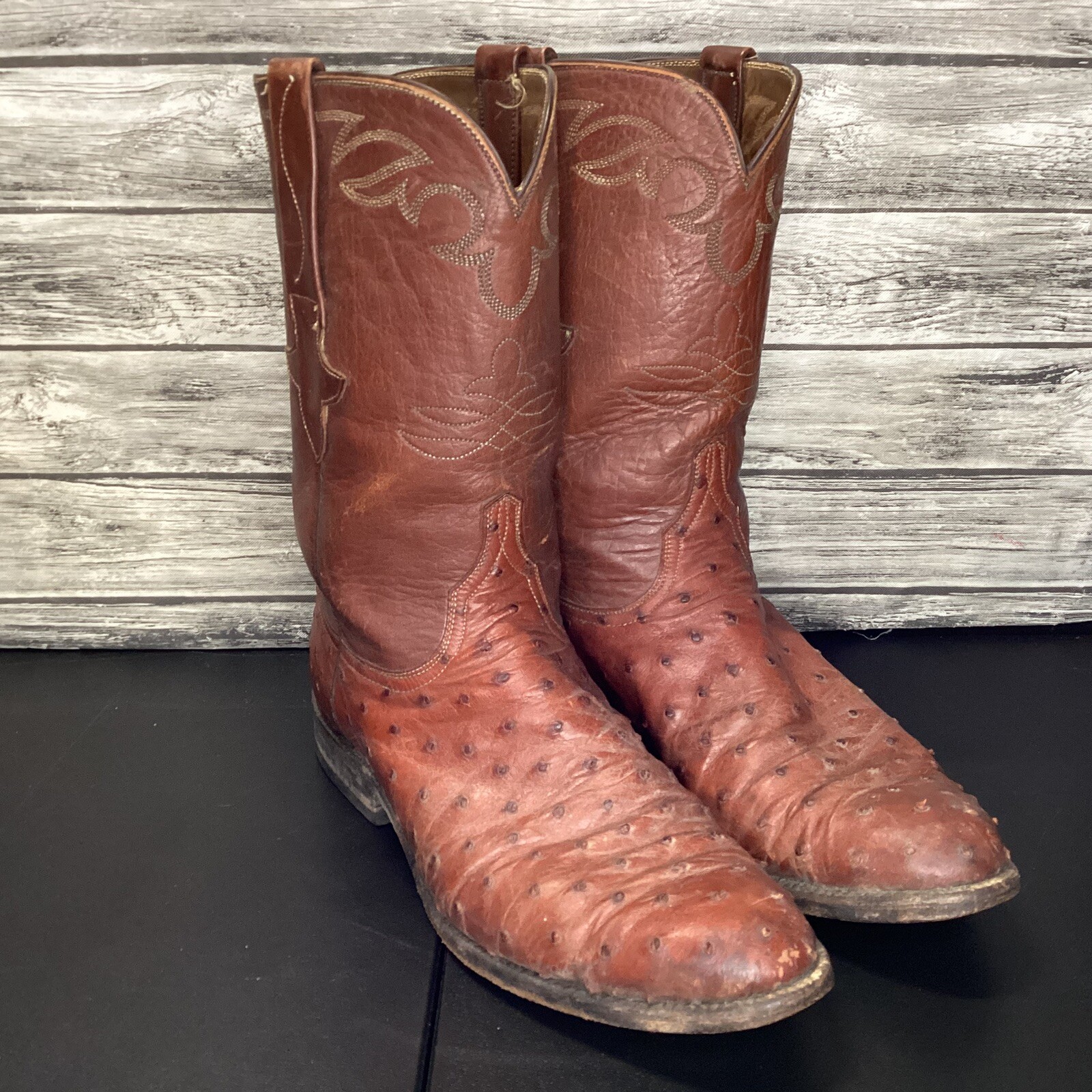 Lucchese Classic Handmade Men Cowboy Boots 8D Cognac Ostrich E1767RR