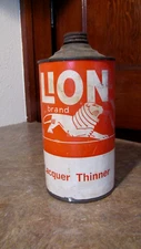 Antique Vintage LION Brand Laquer Thinner Oil Advertising Tin Sweeny St. Paul MN