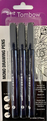 Tombow MONO Drawing Pens 66403 ~ Set of 3 ~ Black Ink ~ 3 Tip Sizes