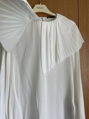 Massimo Dutti Silk shirt top Blouse Size M 12 Ivory Pleated Collar New - Picture 9 of 17