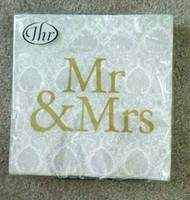 Servietten Mr & Mrs Gold Hellgrauer Grundton Sehr SchöN 20 Stk 33X33 Cm Neu