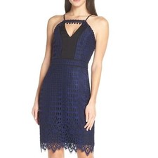 Anthropologie Harlyn Navy/Black Lace Sheath Dress Women's size M