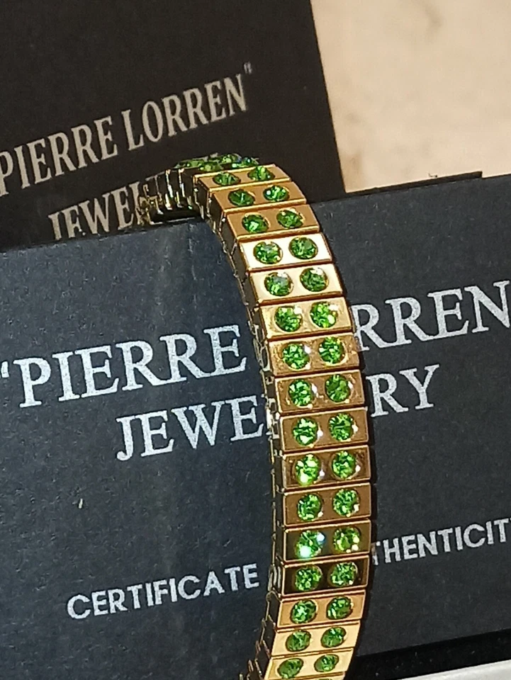 2ct Peridot Bracelet Gold 24K Swarovski Green Bangle Formal Jewelry Wife Gift HM - Image 3 of 4