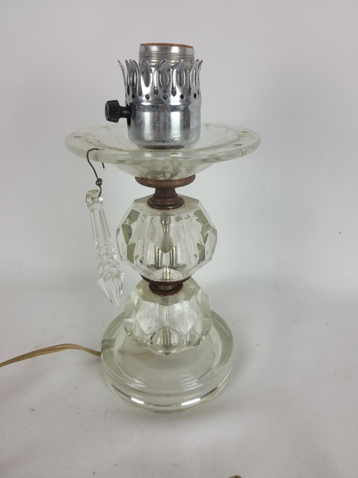 Table Lamp Light Crystal Prisms & Clear Glass Base Vintage-image