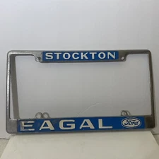 Vintage Stockton Ca Eagal Ford Metal Embossed License Plate Frame USA
