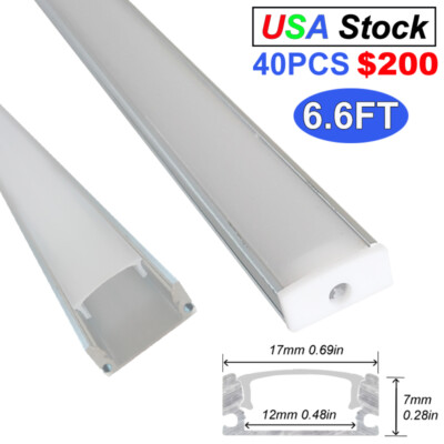 40/50 Pack 3.3FT/1M 6.6FT/2M Aluminum Led Strip Channel U Shape Track and Cover