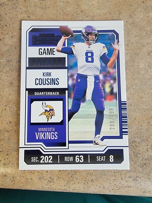 2023 Panini Contenders Kirk Cousins Blue Game Ticket /499 #68 Vikings Falcons