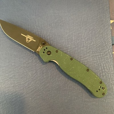 Ontario RAT 1 Folding Knife 3.5'' Black Oxide S35VN Steel Blade Green G10 Handle