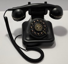USED Vintage Bluetooth Phone, Retro Desk Telephone with Gold Accents, Loud Black