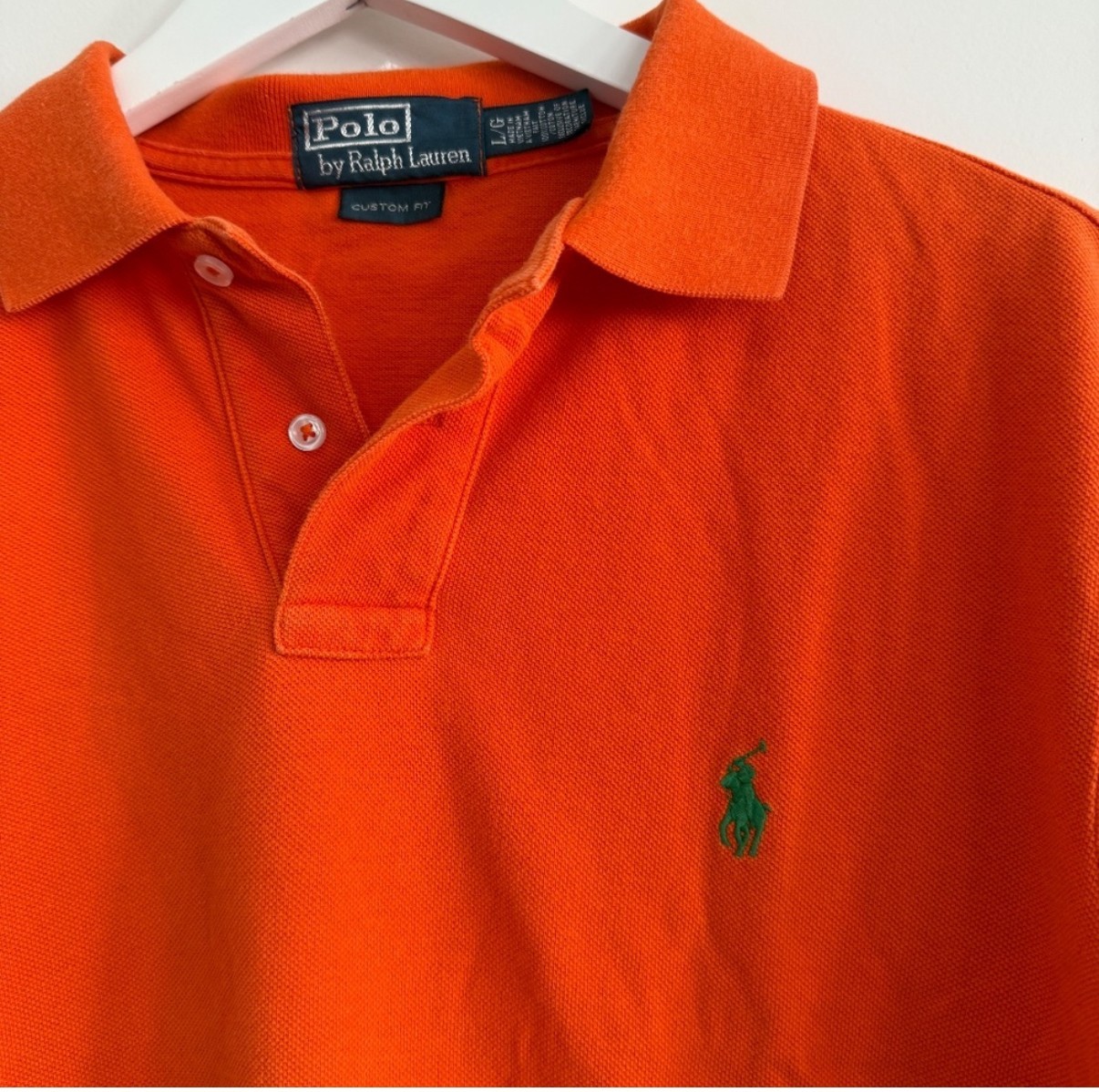 Polo Ralph Lauren vintage camicia uomo grande arancione manica corta verde pony personalizzata