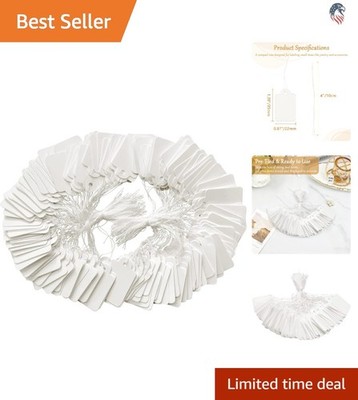 200 Pcs Blank Jewelry Tags with String | Smooth White Pricing Tags | 1.38x0.87''