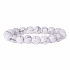 Natural White Howlite Gemstone 10mm Round Beads Stretch Bracelet 7 Inch Unisex