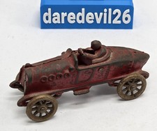 Antique 1920s Cast Iron Boattail Race Car Toy 4.5" Red w/ Driver - Hand As-Is