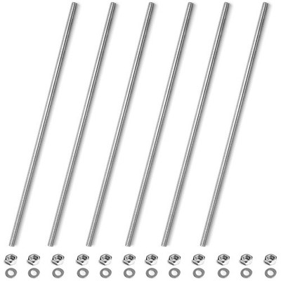 6 PCS Fully Threaded Rod M6x200mm 304 SS Right Hand With Nuts Washer Clamp