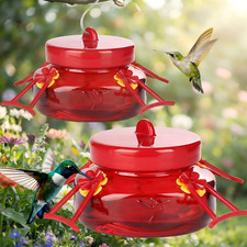 6 OZ Glass Hummingbird Feeders for Outdoors Hanging 2 Pack,Mason Jar Hummingbird