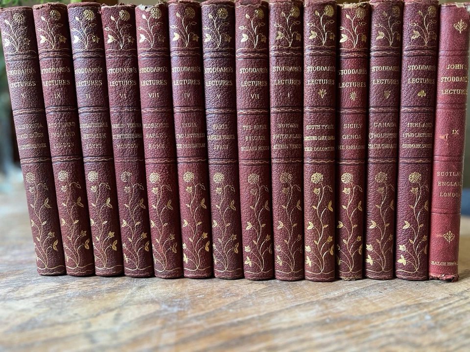 Set of random 5 Gilt Edged Antique Leather Travel Books: Stoddard’s Lectures - Image 2 of 4
