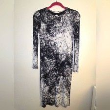 Zara Women’s B/W Long Sleeve Midi BodyCon Dress Tie-Dye sz S Starry Night Ribbed