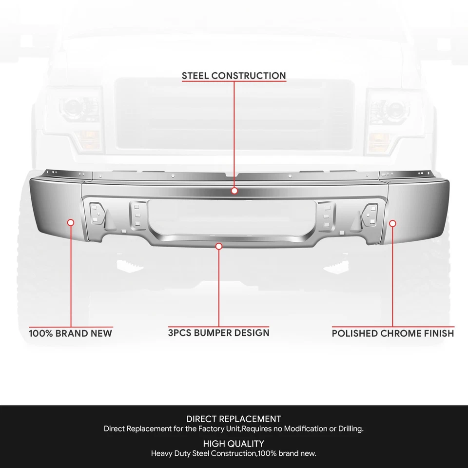Chrome Front Steel Bumper Face Bar w/o Fog Light Hole for 2009-2014 Ford F-150 - Image 2 of 4