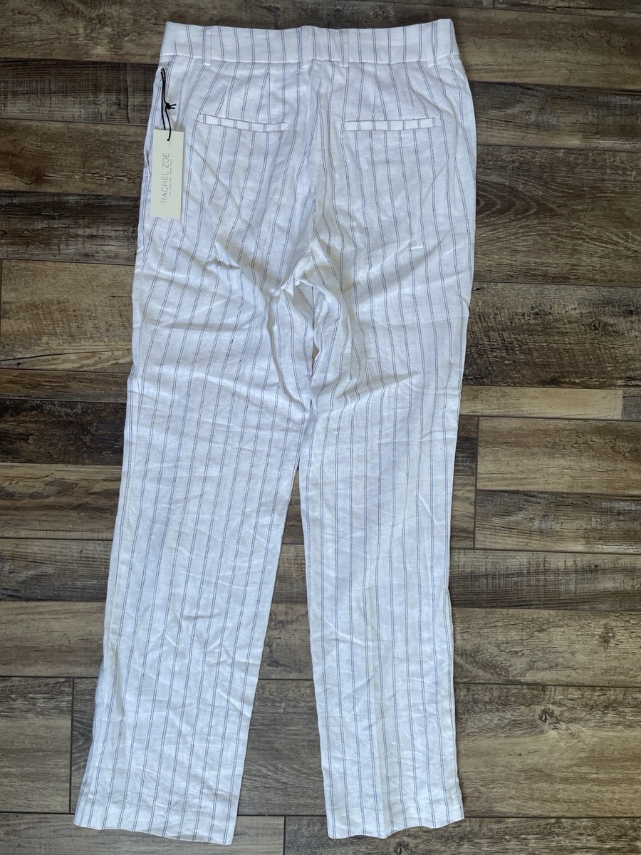 Rachel Zoe Women's Linen Pants Size 2 White Blue Striped NWT 28x31