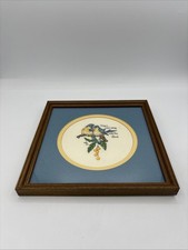 VTG Cross Stitch Blue Birds Glass Wood Framed Art Wall Hanging Cottagecore Boho